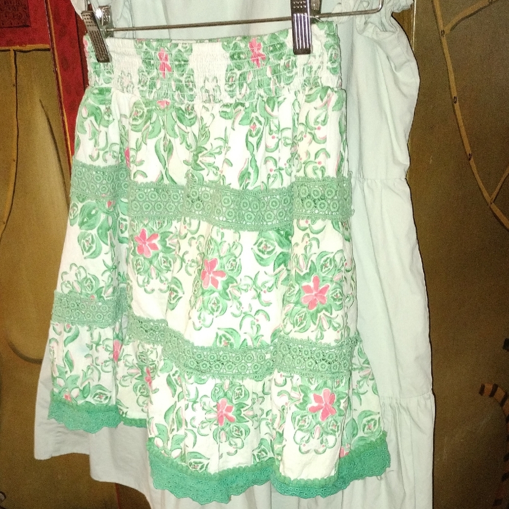Fun Green and Pink Floral A-Line BOHO Skirt